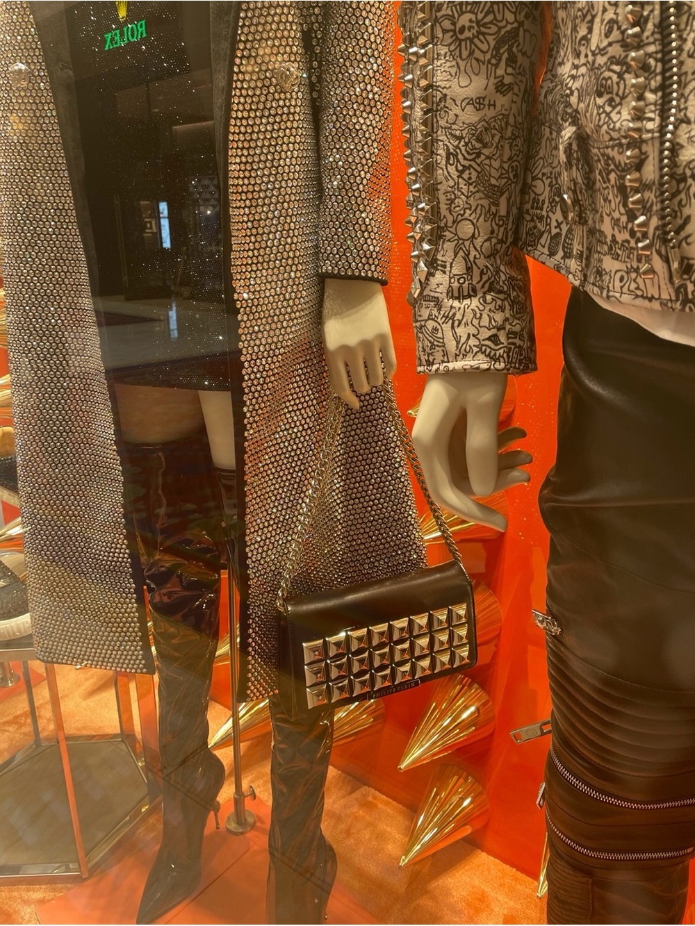RARE Philipp Plein Black Pyramid Studded Clutch